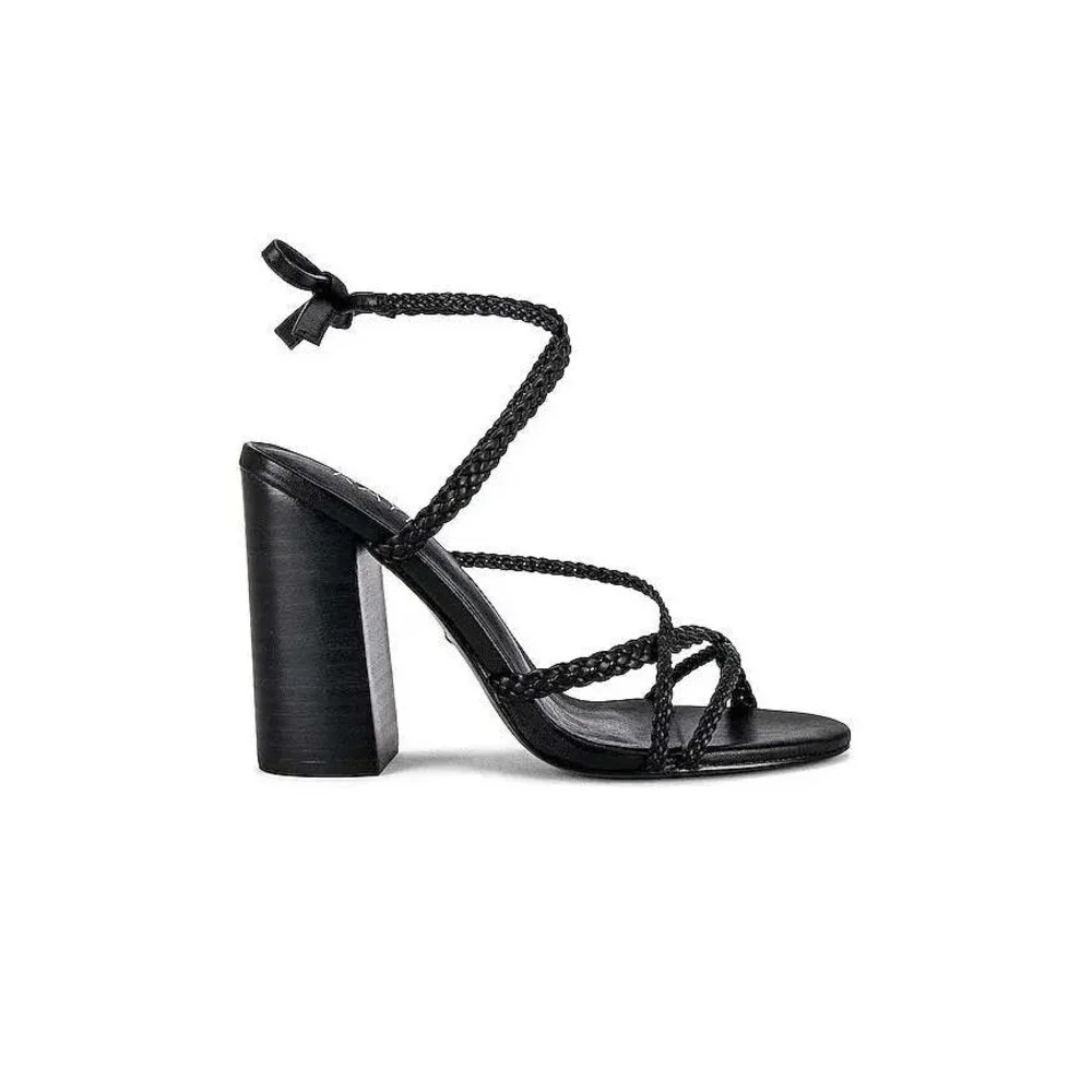 $178 NWOT RAYE Melissa Black Braided‎ Lace Strappy Block Heel Sandals Size 7.5